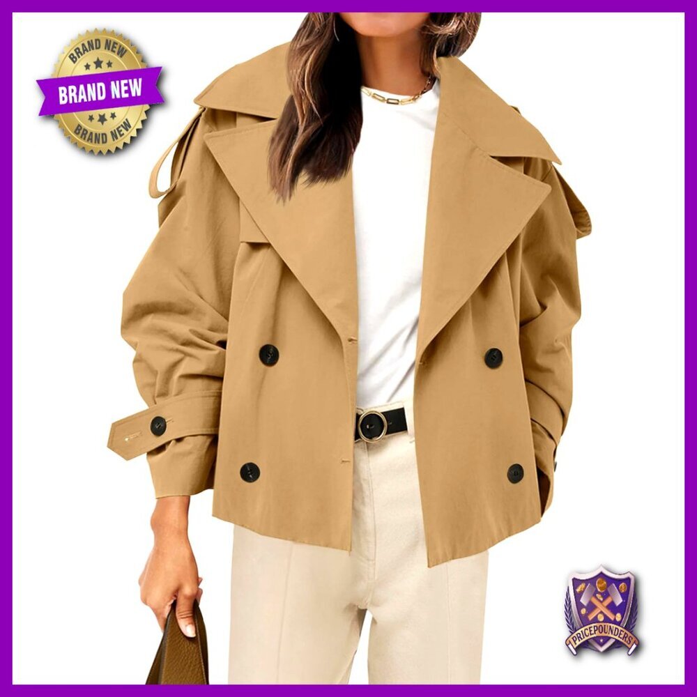 Cropped Trench Coat Double Breasted Casual Chic Fall Outerwear with Belt